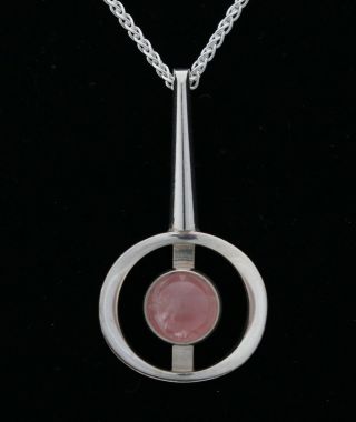 Danish Sterling Silver Pendant Made By N.  E.  From Set With Rose Quartz