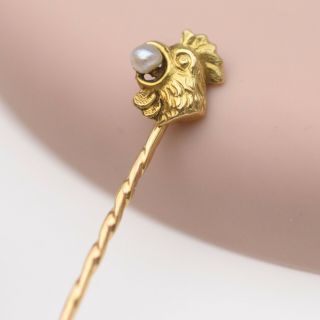 Antique Victorian 14k Gold Rooster Gold Pearl Stickpin Stick Hat Pin
