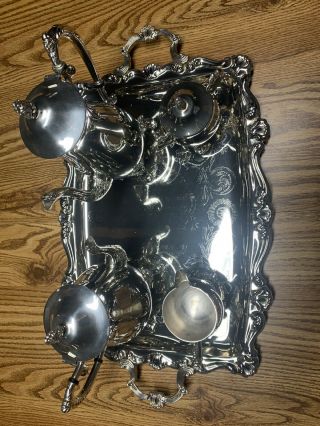 5 Piece Antique Silver Plated Ornate Tea Set