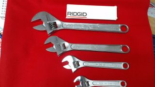 Vintage Ridgid Adjustable Crescent Type Wrenches (4) Made In The Usa