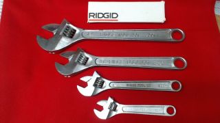 VINTAGE RIDGID ADJUSTABLE CRESCENT TYPE WRENCHES (4) MADE IN THE USA 2