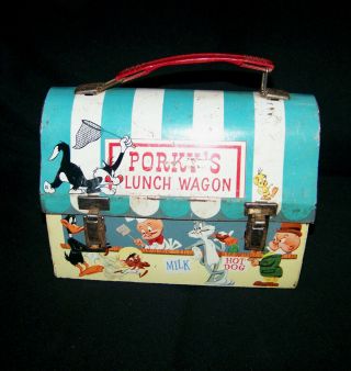 1959 Porky ' s Lunch Wagon Dome Top Lunch Box Warner Bros.  Bugs Bunny No Thermos 2