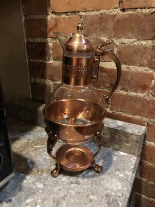 Vintage Copper And Glass Coffee/tea Carafe W/warmer Foundation