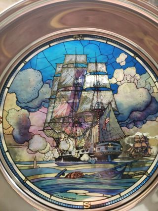 Historical Society Constellation Jefferson Pewter Stain Glass Plate Sailing Ship