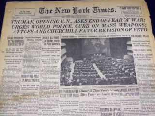 1946 Oct 24 York Times - Truman Opening U.  N.  Asks End Of Fear Of War - Nt 871