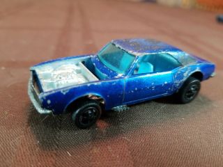 Vintage Hotwheels Redline Custom Camero 1967 Blue Mattel Car