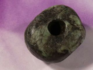 Ancient Pre - Columbian Mesoamer.  Green Grey Jade Bead 16.  5 By 10 Mm