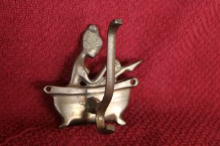 Vintage Brass Nude Lady In Bath Tub Double Wall Hook For Clothes Towel Robe