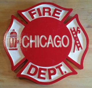 Fire Department Chicago 3D routed carved wood patch sign plaque Custom Carved 2