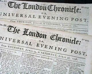 Five 18th Century London England Pre Revolutionary War Era 1758 - 1772 Newspapers