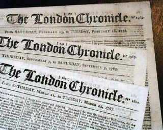 Five 18th Century LONDON England Pre Revolutionary War Era 1758 - 1772 Newspapers 2