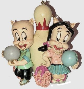 1994 Porky & Petunia Pig Rockabilly 50s Bowling Bowlers W/pin Christmas Ornament