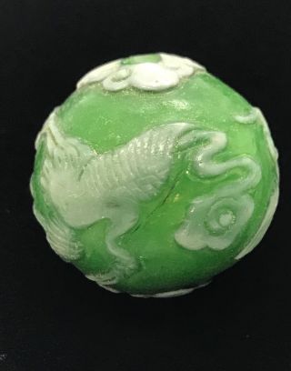 Stork Bird Antique Hand Carved Chinese Imperial Peking Glass Bead