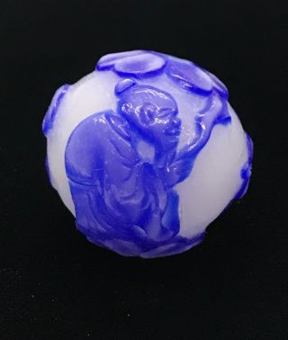 Blue Buddha Antique Hand Carved Chinese Imperial Peking Glass Bead