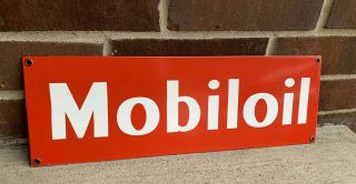 Large Mobil Mobiloil Oil Gas Pump Porcelain Advertising Sign