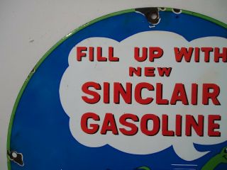 OLD 1950 ' S SINCLAIR DINO GASOLINE PORCELAIN GAS PUMP SIGN  NICKEL 3