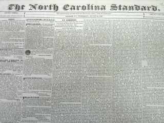 1840 Raleigh North Carolina Pre Civil War Newspaper With 2 Runaway Slave Ads