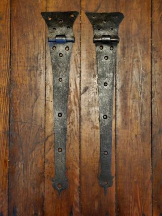 2 Antique Large Hand Forged Barn Door Strap Hinges Ornate Rustic Parts Restore