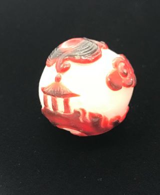 PAGODA & BUDDHA ANTIQUE HAND CARVED CHINESE IMPERIAL PEKING GLASS BEAD 2