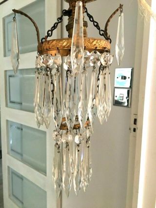 Antique Brass And Cut Crystal Icicles,  Baby Waterfall Chandelier