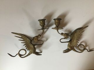 Vintage Candle Holder Brass Bronze Dragon Mythological Basilisk Bird Serpent