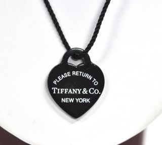 Tiffany & Co Return To Tiffany Heart Tag Black Silk Cord Necklace Pendant 21