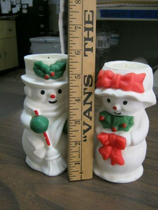 Vintage Avon Mr & Mrs Snowman Bayberry Scent Holders 5 1/2 " & 6 " Candle 1 5/8 "