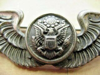 WW2 STERLING SILVER AAAF US ARMY AIR FORCE AIRCREW 3 INCH WING PIN N.  S.  MEYER 2