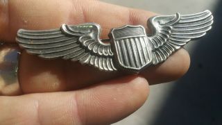 Wwii Era Sterling Us Aaf Pilot Wings / Ns Meyer Full Size 3in.  Military Wings