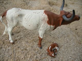 Breyer Longhorn Cow Calf Pair Ooak Custom Red And White Spotted Bawling Mama