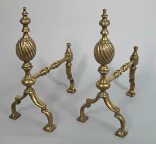 Elegant Pair Antique Brass Fire Dogs Fireplace Hearth Poker Tongs Companion Set