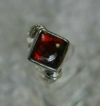 Red Stone 9/16 " 0.  925 Sterling Silver Estate Band Hand Wrought Ring Size 8