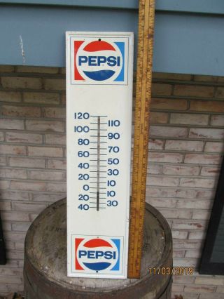 Vintage Pepsi Cola 28” Metal Thermometer Sign