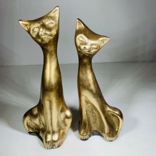 Vintage Pair Mid Century Solid Brass Siamese Cat Figurines,  Korea