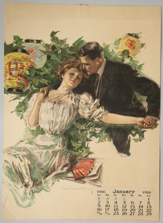 Antique 1916 Howard Chandler Christy Sample Calendar Romantic Garden Rendezvous