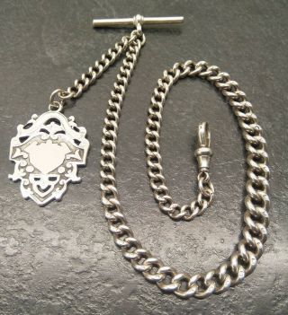 Antique Heavy Silver Graduated Albert Pocket Watch Chain & Fob.  By H.  A&s.  42g.