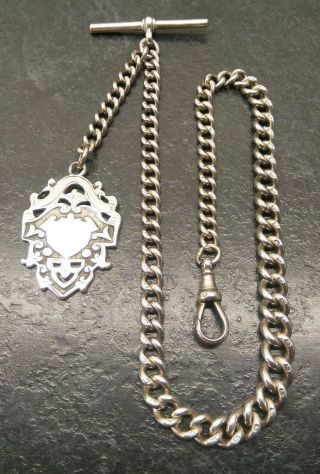 Antique Heavy Silver Graduated Albert Pocket Watch Chain & Fob.  By H.  A&S.  42g. 2