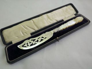 Extra Large Victorian Silver & Mother Of Pearl Butter Spreader 1849 - Pierced