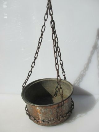 Victorian Copper Planter Plant Pot Tub Basket Iron Chains Cauldron Pan Hanging