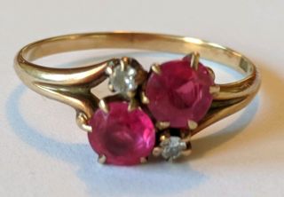 Antique Victorian 14k Solid Gold Diamond Pink Stone Ring Size 6