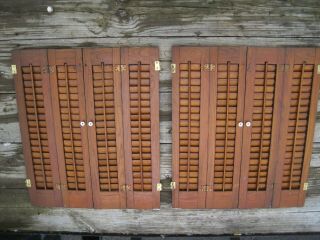 2 Antique Wood Shutters Louvered Panels 25 1/2 X 30 Tall Thru Tenets