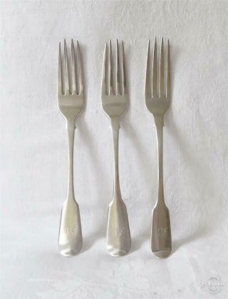 Three Antique Early 19th Century Silver Table Forks Probably Irish 205g