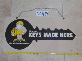 Vintage Curtis Man Keys Made Here Double Sided Plastic Board Advertising Sign