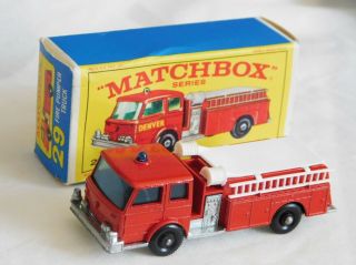 Vintage Fire Pumper Truck Matchbox W/ Box 29 Lesney 1960s