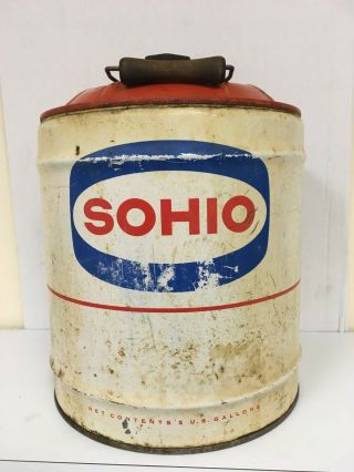 Vintage Sohio Gasoline 5 Gallon Gas Can Standard Oil Ohio Metal Advertising Can