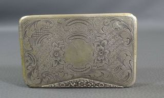1880 Victorian Art Work 800 Silver Engraved Lid Powder Compact Box Floral Motif