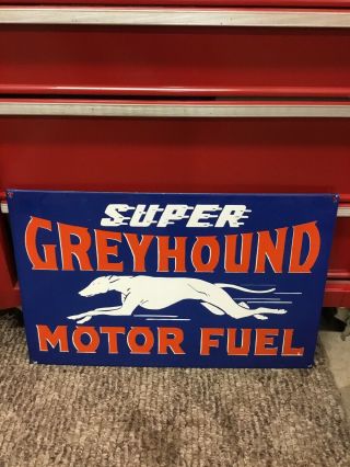 Vintage Greyhound Motor Fuel Metal Porcelain Gas Oil Sign