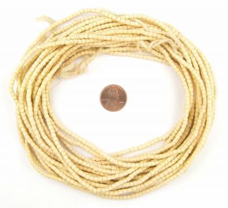 Cream White Sandcast Seed Beads 3mm Ghana African Cylinder Glass 26 Inch Strand