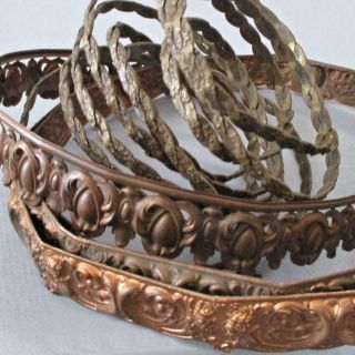3 Antique Victorian 19thc Stamped Brass,  Bronze Banding Trim 1/4 " - 1 1/4 " Wide