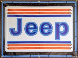 Jeep Dealer Style Neon Effect Printed Banner Sign Unique Garage Art Mural 4 X 3